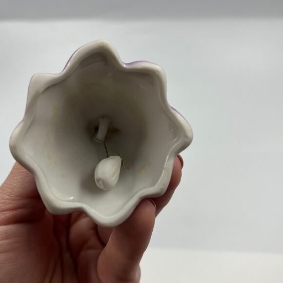 Vintage Small Mini Glazed Porcelain Delicate Bell Purple Morning Glory Flower - Picture 7 of 9